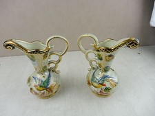 Lot de 2 vases / pichets décor oiseau en céramique Bequet Quaregnon Belgique