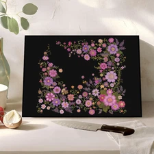 Purple Flowers - Tampered Glass Cutting Board, Appetizer Cheese Charcuterie Tray