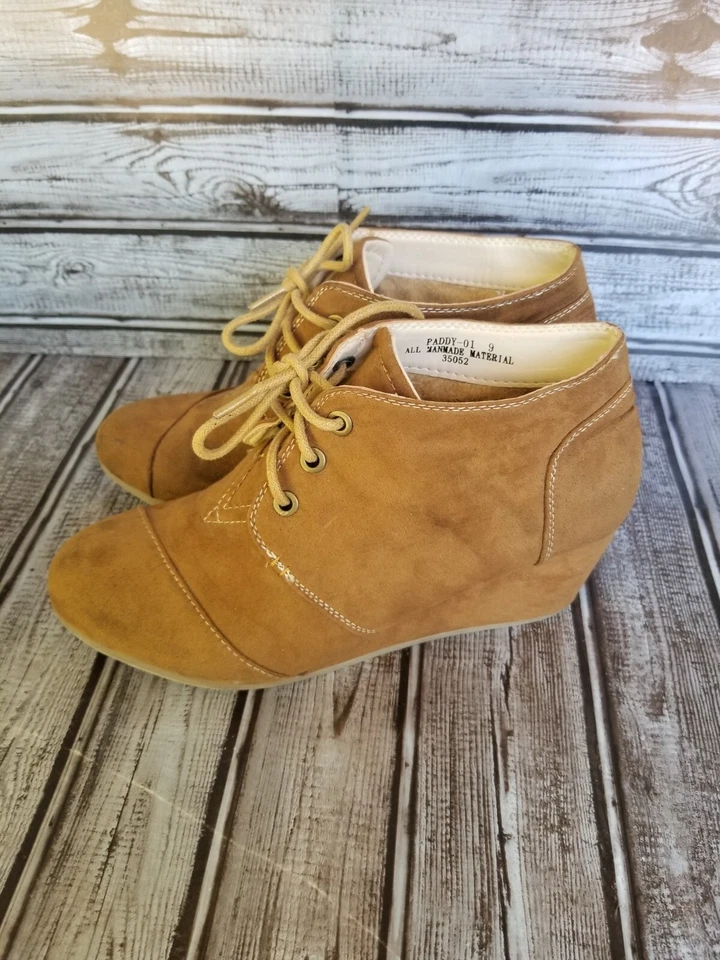 Bamboo Paddy01 Botín Chukka Shotie de cuña baja para mujer con cordones talla 9 Foto 3 de 4