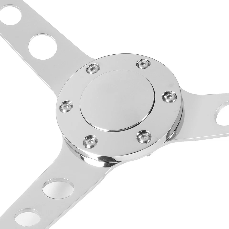 15" RIVETED WOOD 2"DEEP DISH STAINLESS STEEL SPOKES VINTAGE STYLE STEERING WHEEL - Image 3 of 4