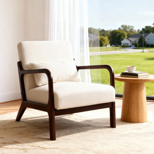 Mid-Century Modern Accent Chair, Solid Wood Frame, Detachable Pillow - Picture 16 of 20