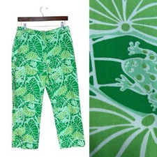 Lilly Pulitzer green frog vintage pants size 8 missing button
