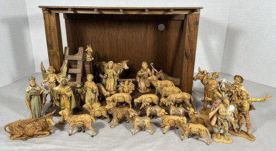 Fontanini Nativity Set 33 Piece Italy Depose Spider Mark Wood Stable 4 