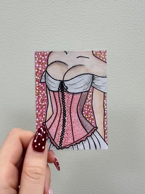ACEO Original Mini Art Card Feminine Dress Mixed Media Pretty in Pink #7/10