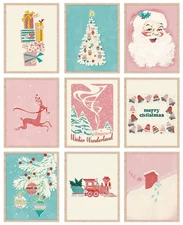 JarThenaAMCS 9 Sheet Blue Pink Christmas Wall Art Prints Watercolor Winter Wo...