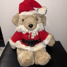 VINTAGE 1985 Christmas Santa Bear Holiday Plush 12  Costume Hat Beard Jointed