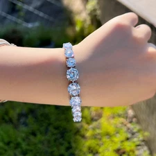 Luxury Silver Plated Round Cubic Zirconia Stone Bracelet Bangle Bridal Jewelry