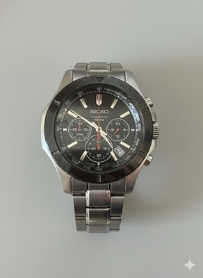 【美品/稼働】セイコー クロノグラフ 腕時計 SND367 7T92 デイト Seiko SND367 Chronograph 100M - Black Dial 