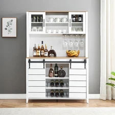 70'' Tall Farmhouse Coffee Bar Cabinet, Kitchen Hutch Storage with Sliding Ba...