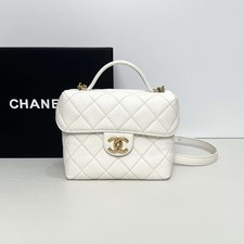 Chanel Vanity Case AS3729 White Caviar Quilted Handy Box Crossbody Gold Hardware