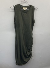 Michael Kors Women's Olive Green Ruched Sleeveless Jersey T-Shirt Dress Size M