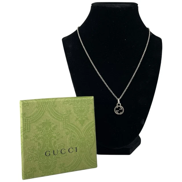 Gucci GG Interlocking Sterling 925 Chain Pendant Adjustabable Necklace 18"