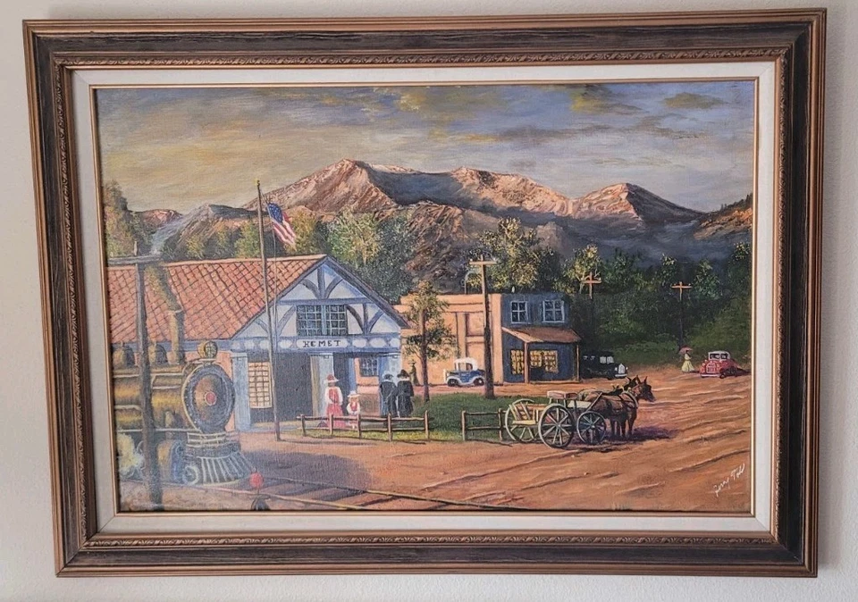 Jerry Todd Original Oil On Canvas NOT Thomas Kinkade "Hemet Train Station" 24x36 - Image 2 of 4
