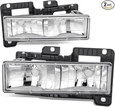 88-04 Chevy GMC Headlight Assembly Chrome Housing Clear Reflector Pair Headlight