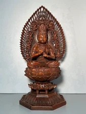 Vintage Chinese Wooden Carving Tathagata Buddha Statue Wood Sculpture Decor Rare