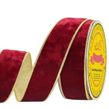 Metallic 1-1/2 Inch Red Velvet Christmas Ribbon with Light Gold Base Crushed ...