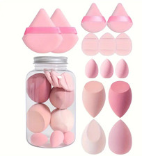 14-Piece Pink Makeup Sponge Set with Clear Storage jar