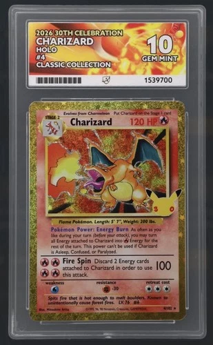 Pokémon TCG Charizard 30th Celebrations Holo Card - ACE GEM Mint 10