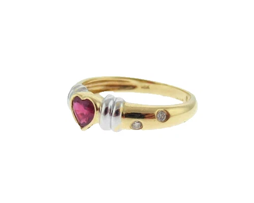 0.52 Ct Natural Ruby and Lab Grown Diamonds Dainty Ring Solid 14k Two-Tone Gold - Image 4 of 4