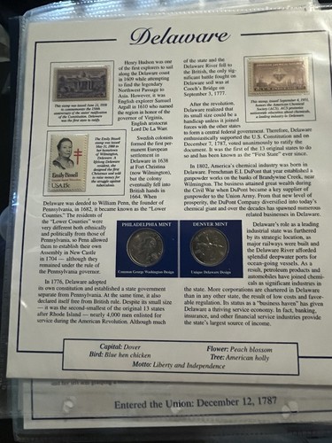 Delaware 1999 P&D State Quarters & Stamps Postal Commemorative Society W Sleeve - Picture 2 of 9