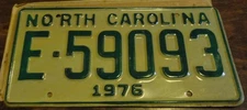 NOS 1976 North Carolina license plate E 59093 new NC