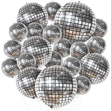, Silver Disco Ball Balloons - 32 Inch, Pack of 20 | Shiny Disco Ball for Dis...