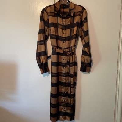 Halogen Plaid Long Sleeve Satin Shirtdress new size XS Halogen belt button women