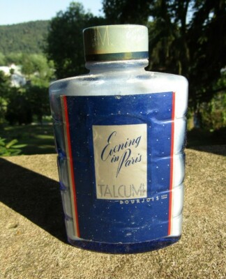 Vintage 1940s-50s Evening in Paris Talcum- Bourjois New York- Full Glass Bottle 