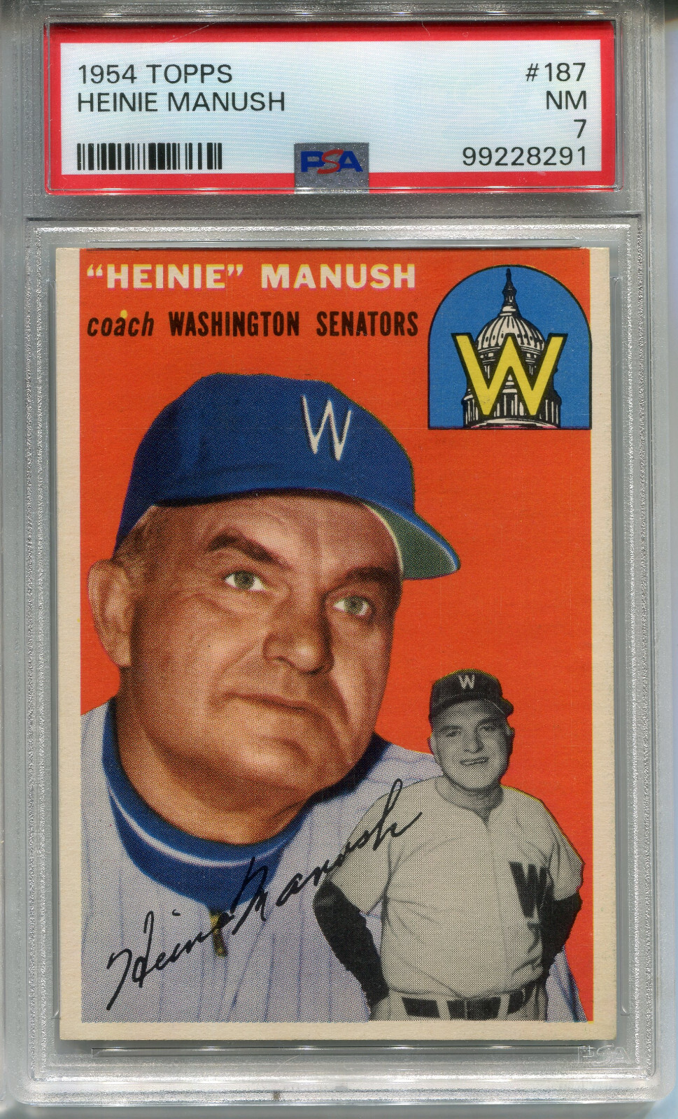 1954 Topps #187 Heinie Manush PSA 7 NM Washington Senators