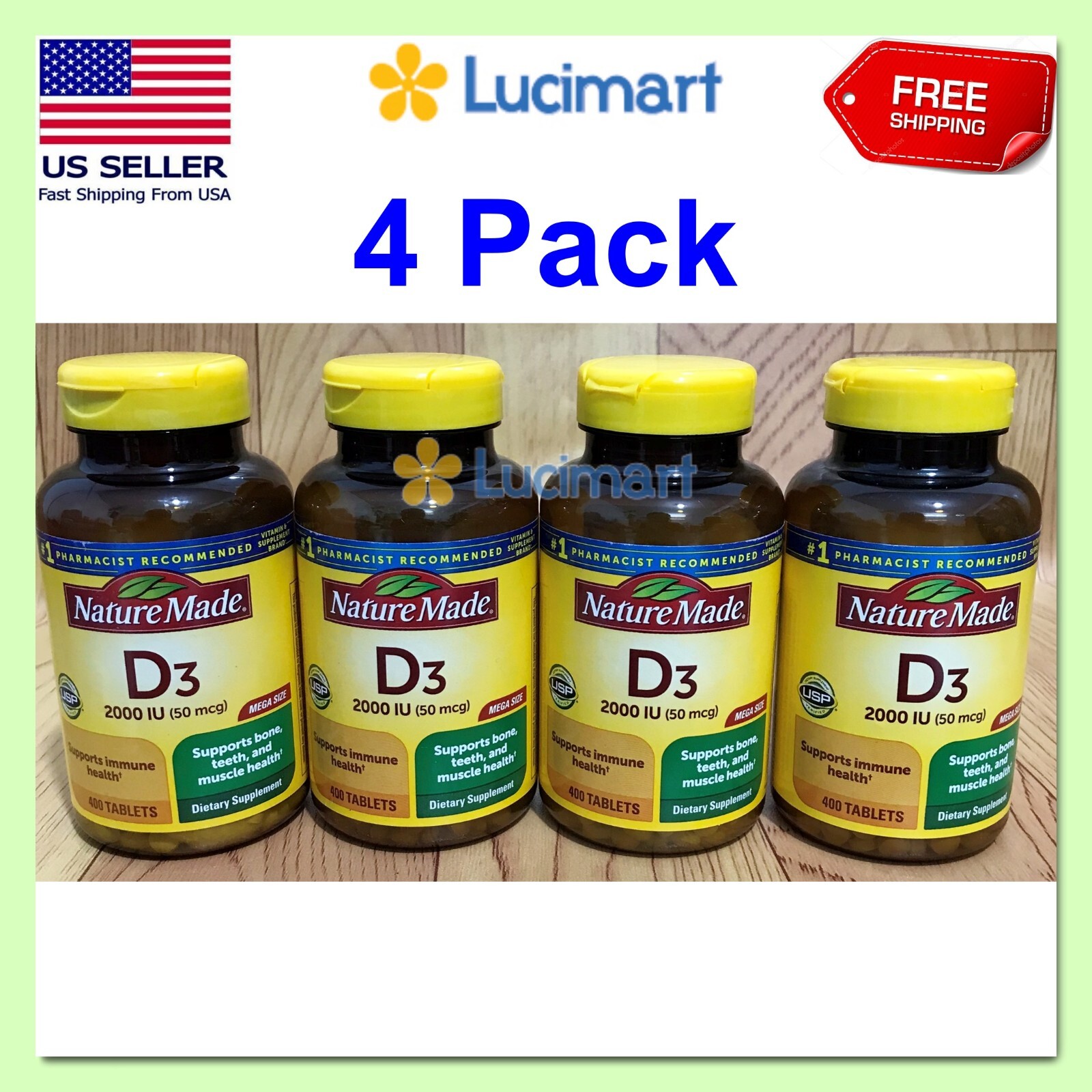 Nature Made Vitamin D3 2000IU 50 mcg, 400 Tablets, 4 Pack