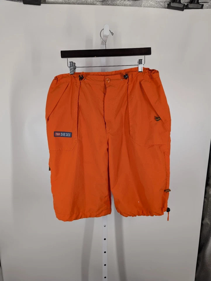 Pantalones Cortos Diesel Vintage Y2K Naranja Paracaídas Industrial Rave Dance OSFA 30"+  Foto 2 de 4