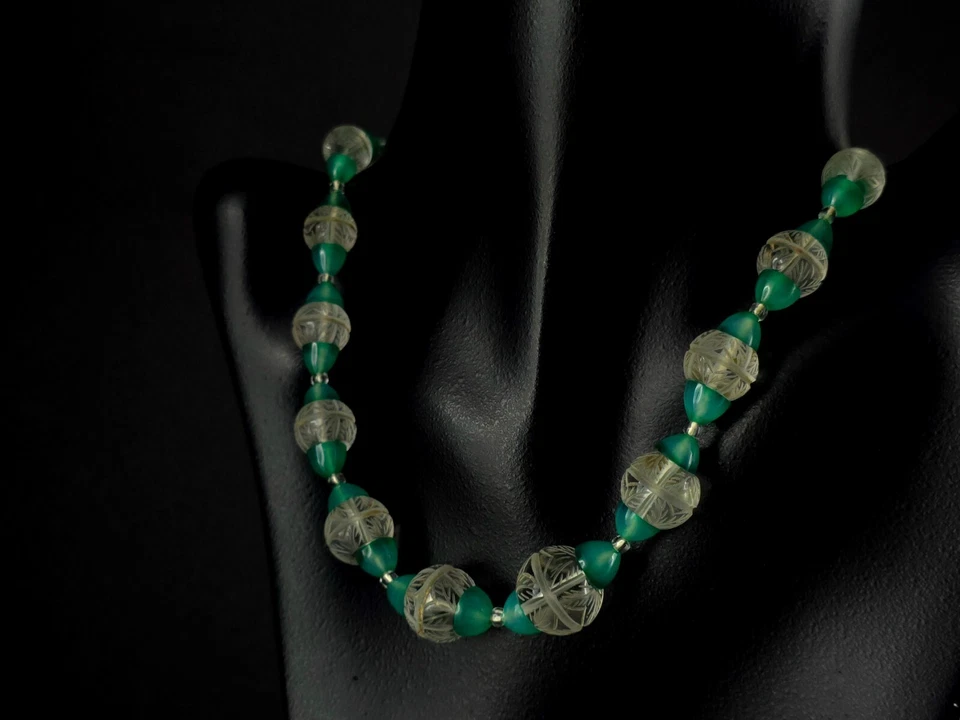 Kette Silber Glas grün geschnitzt - elegant ausgefallen & besonders silver anell - Bild 2 von 4