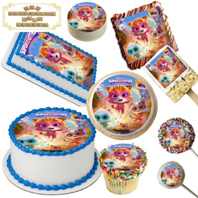 Super Kitties ~ Edible Cake & Dessert Toppers ~21 sizes for all dessert! Design4
