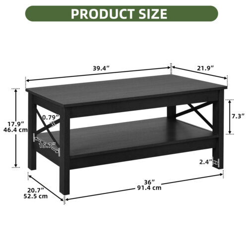 Xelsyo Farmhouse Coffee Table w/Storage Shelf Rectangular Table for Living Room - Picture 2 of 8