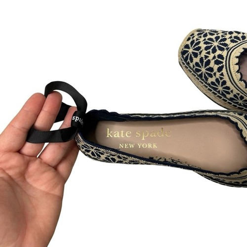 Kate Spade Knottingham Knit Espadrilles Flats Navy Cream Eyelet Lace Jute Size 8 - Picture 13 of 14