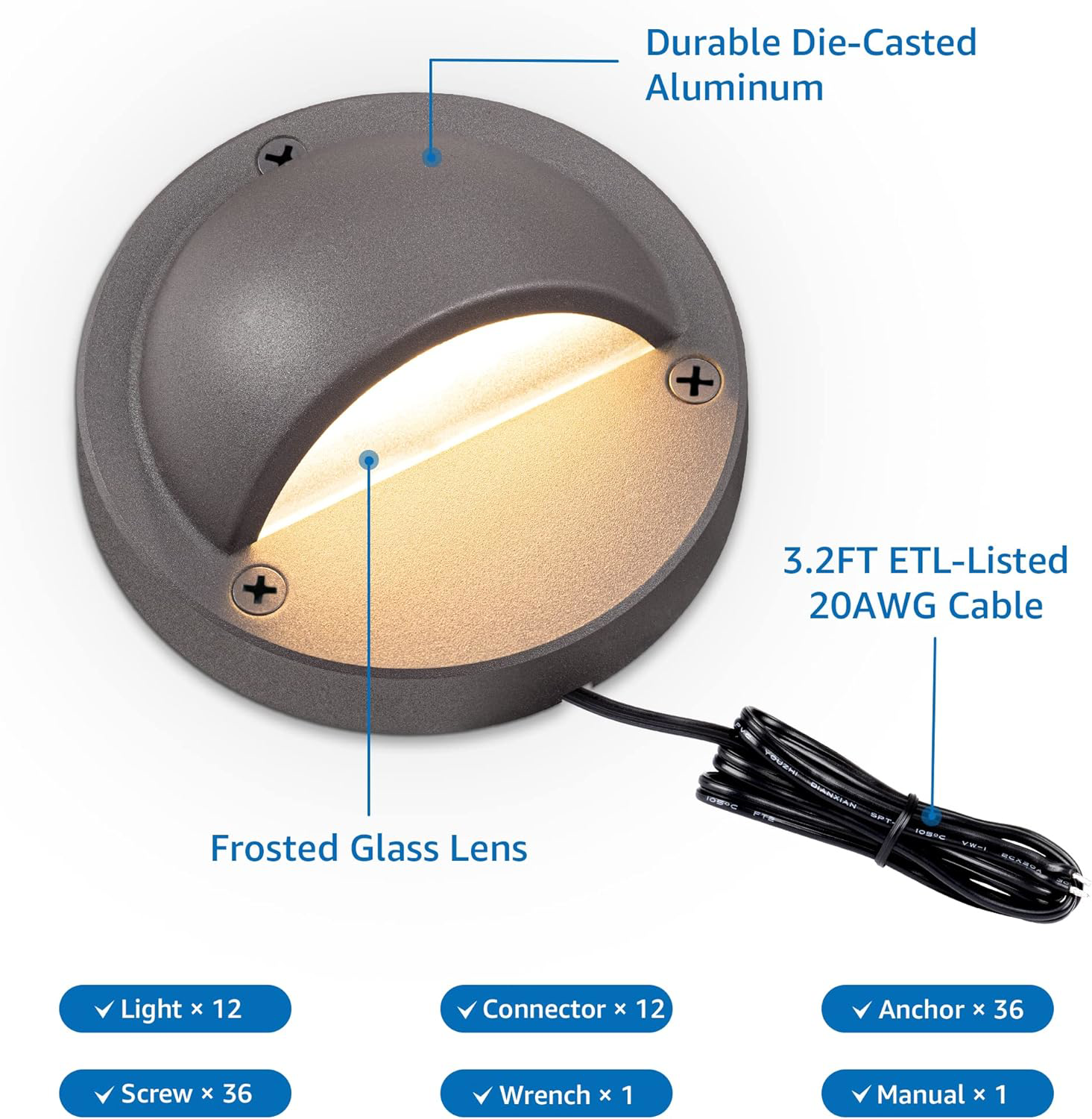SUNVIE 12 Pack Low Voltage Deck Lights 5W LED Landscape Step Stair