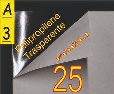 25 FOGLI A3 CARTA ADESIVA TRASPARENTE LUCIDA POLIPOPRILENE X STAMPANTE LASER PVC