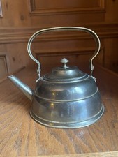 Unique Vintage Brass Coated Tin Toy Kettle w/Lid  Movable Handle, 1940s