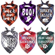 Holiday Dog Bandanas 6 Pack Halloween Thanksgiving Day Christmas Dog Bandanas...