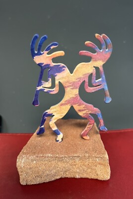 LAZART Double KOKOPELLI Fertility Figurine Enamel Sandstone Base Native American