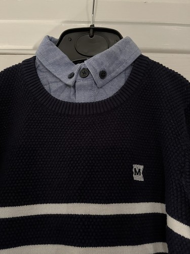 Navy And white Striped Jumper With Blue Shirt Attached. Age 7-8 - Picture 3 of 5