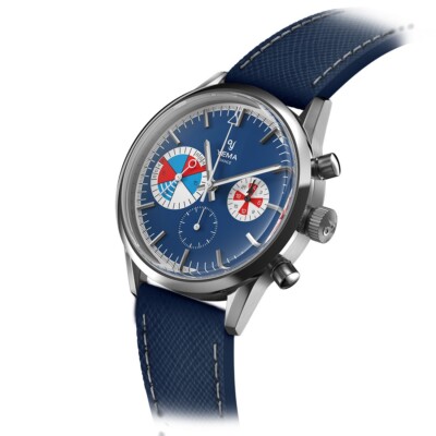 YEMA Yachtingraf Chronograph Stahl Hybrid Mechanisch Quarz Blau Herrenuhr