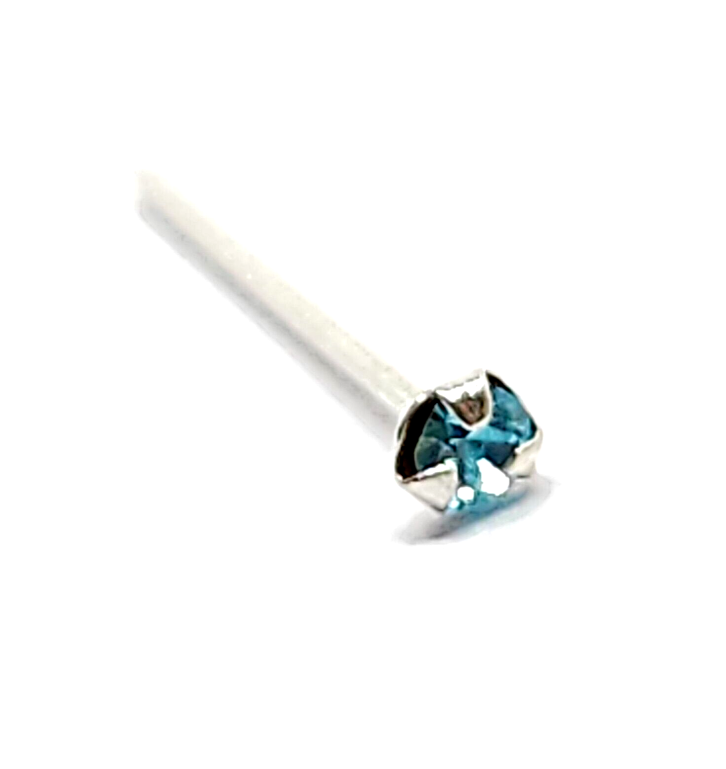 Nose Stud Tiny Aquamarine Tri Claw Gem Set 22g (0.6mm) 925 Silver L Bendable