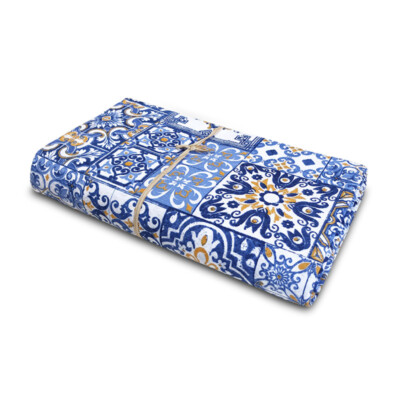 Confezioni Giuliana Copriletto Copritutto Piquet In Cotone Misto - Made In Italy - Primavera/Estate - Fantasia MAIOLICA - Blu, 2 Piazze (260x280 Cm)