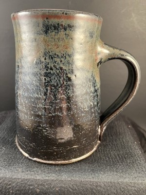 Hand Thrown Wood Soda Fired Black Earth Tones Glazed Large Pottery Mug