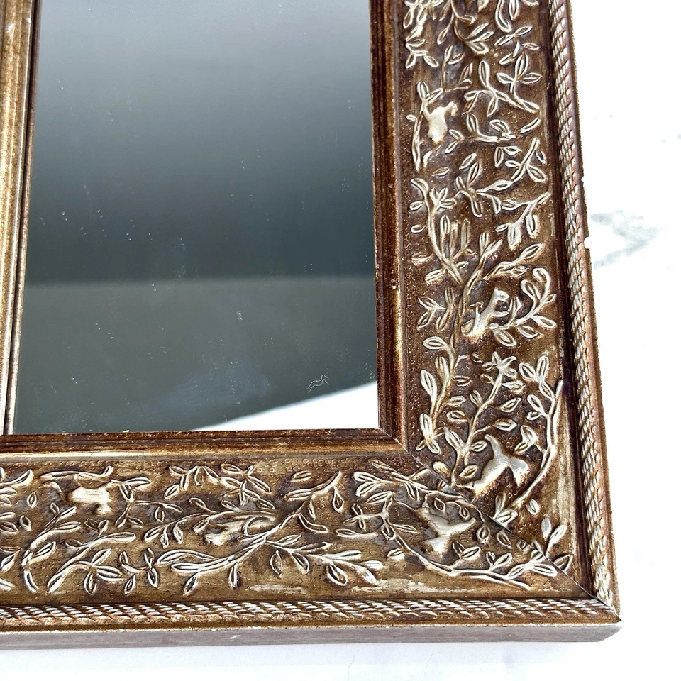 Espejo de metal indio en relieve diseño de pájaro conejo ciervo plata bronce ornamentado de colección Foto 4 de 4