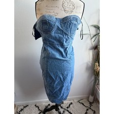 Forever 21 Denim Strapless Bodycon Dress Medium Blue Jean Mini Dress