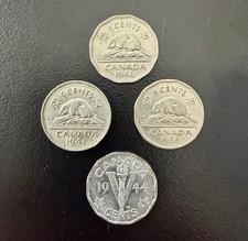 Lot Of 4 Canada 5c Five Cent Coins 1941, 1944, 1946, 1956
