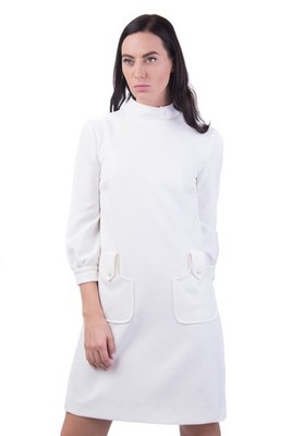 F.IT Mini Shift Dress Size IT 42 / M US 6 Ivory Stand-Up Collar Made in Italy