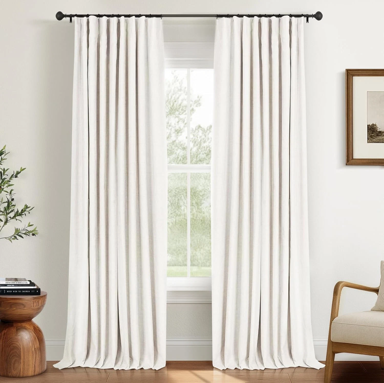 100% Blackout Curtains for Bedroom, Black Out Curtains 8" Long, Clip Rings Linen